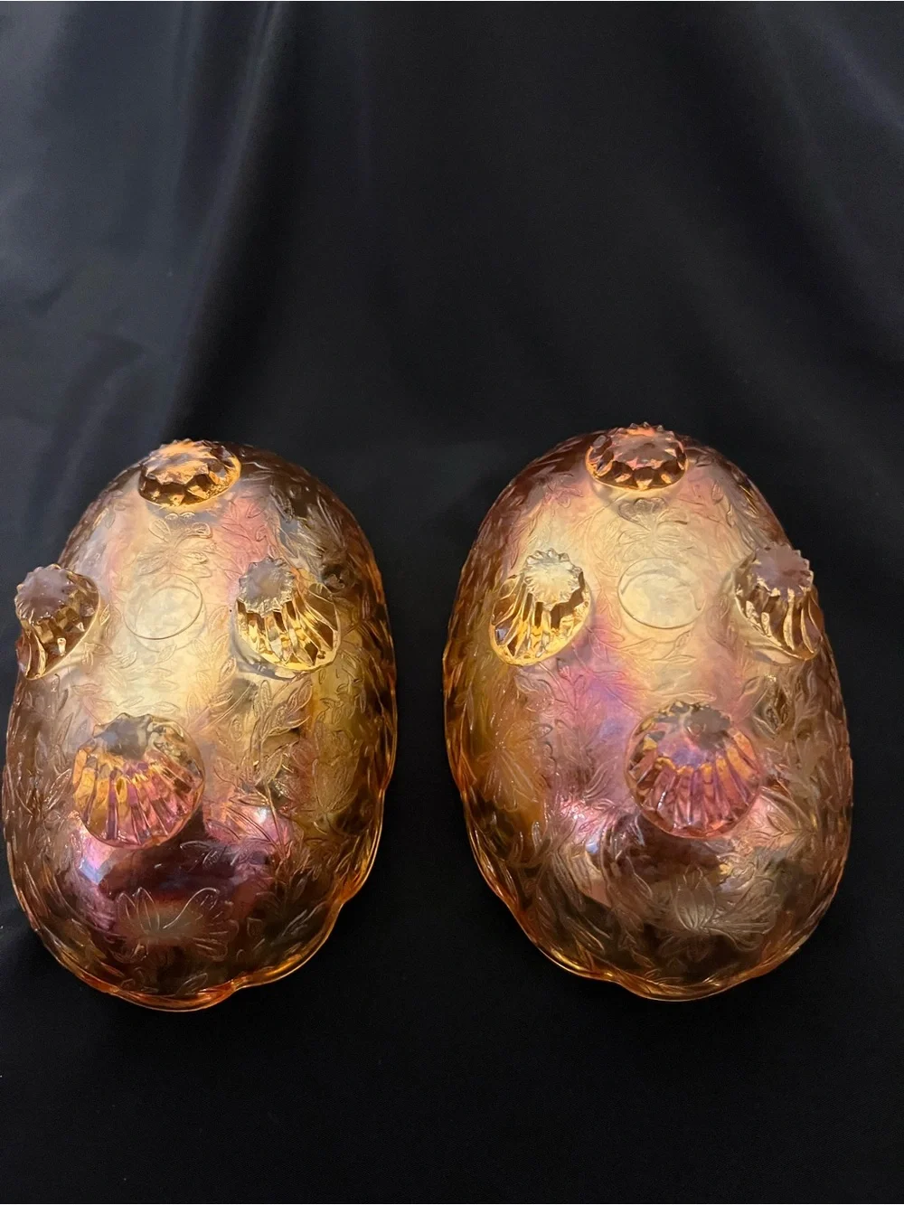 Amber Iridescent Glass Serving Bowls - Set of 2